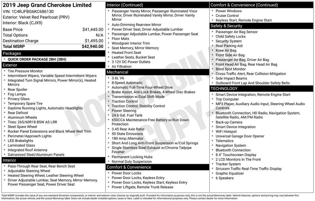 2019 Jeep Grand Cherokee Limited FORD BLUE CERTIFIED