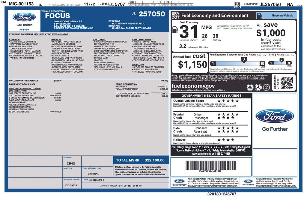 2018 Ford Focus SE Blue Certified Near Milwaukee WI