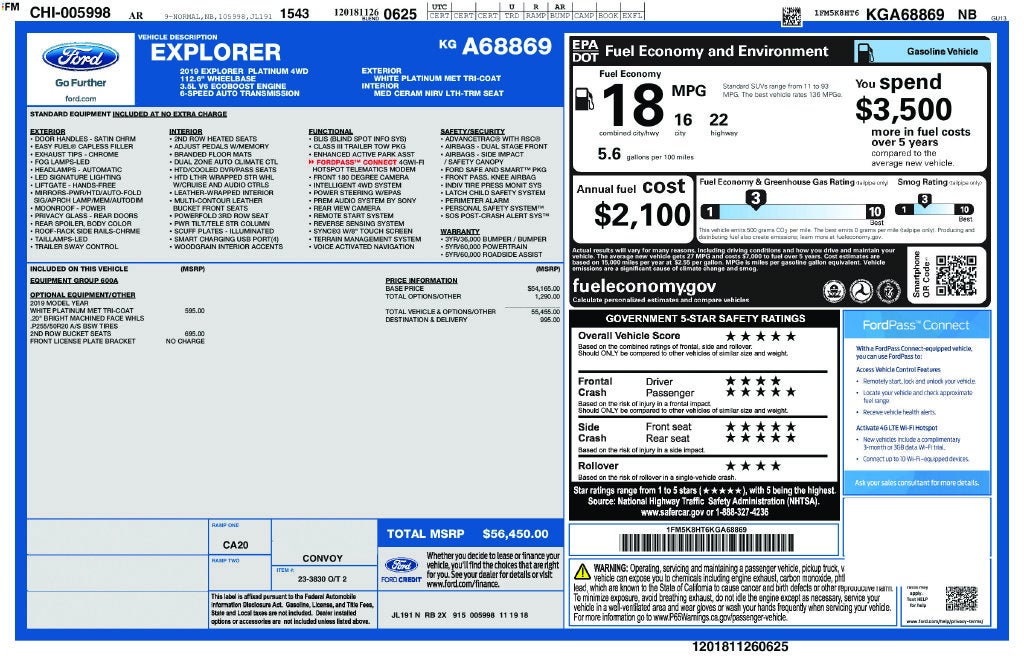 2019 Ford Explorer Platinum FORD BLUE CERTIFIED