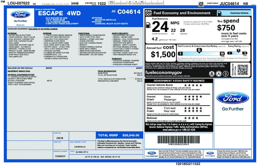 2018 Ford Escape SE FORD BLUE CERTIFIED