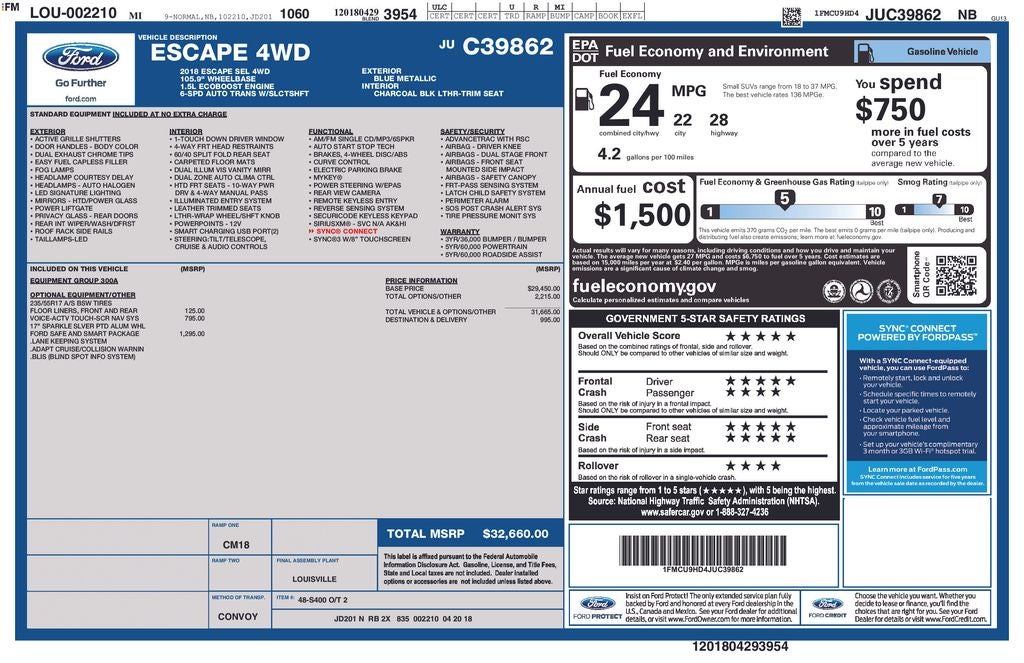 2018 Ford Escape SEL Blue Certified 4WD Near Milwaukee WI