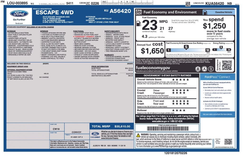 2019 Ford Escape Titanium Blue Certified 4WD Near Milwaukee WI