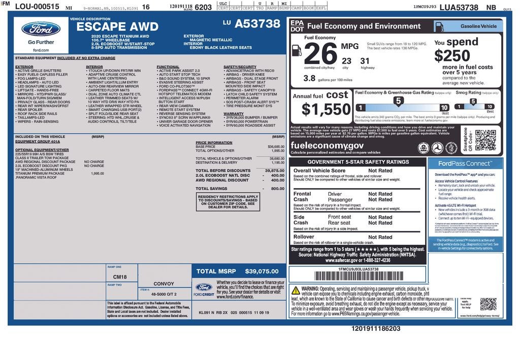 2020 Ford Escape Titanium Blue Certified AWD Near Milwaukee WI