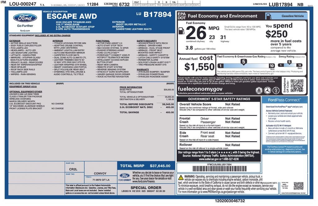 2020 Ford Escape Titanium FORD BLUE CERTIFIED