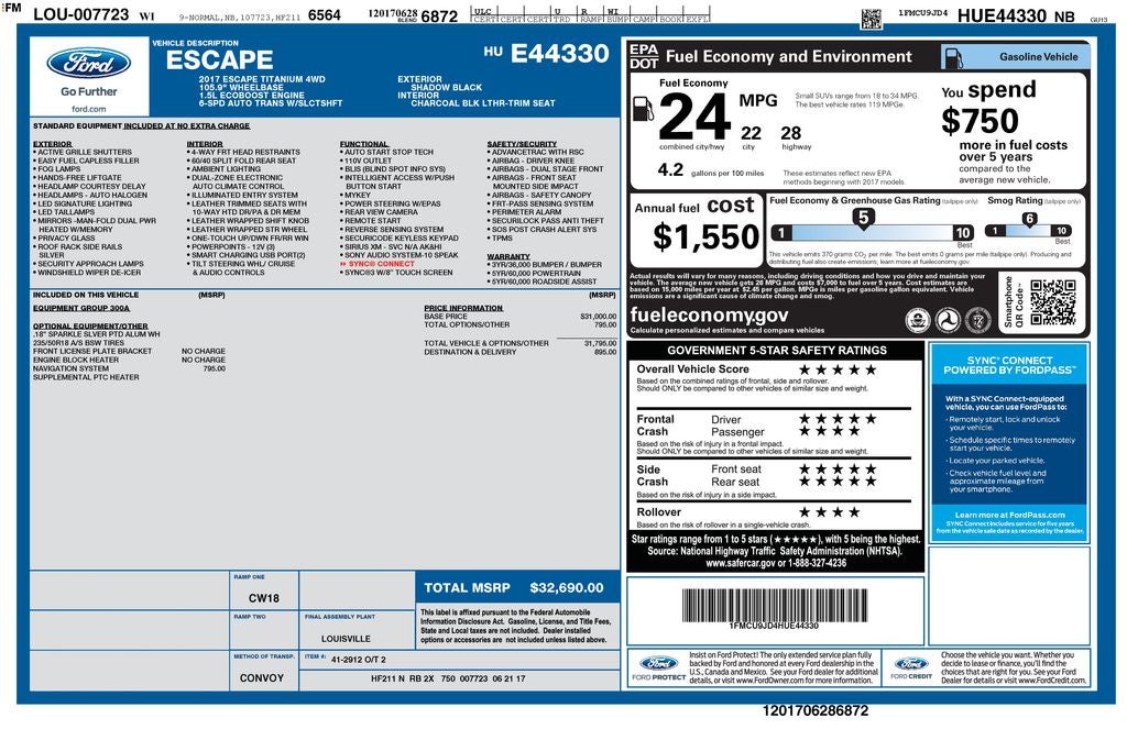 2017 Ford Escape Titanium FORD BLUE CERTIFIED