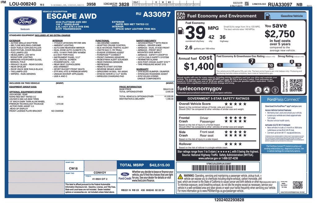 2024 Ford Escape Hybrid Platinum FORD GOLD CERTIFIED