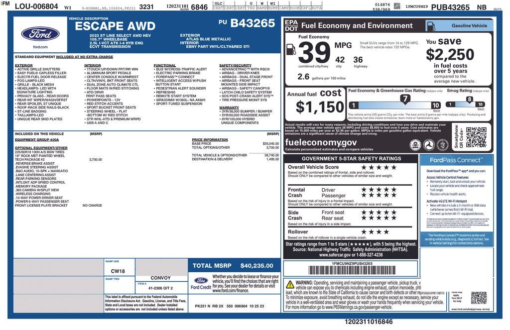 2023 Ford Escape Hybrid ST-Line Select FORD GOLD CERTIFIED