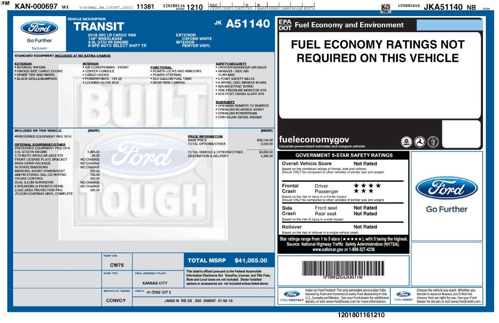 2018 Ford Transit-350 Base FORD BLUE CERTIFIED
