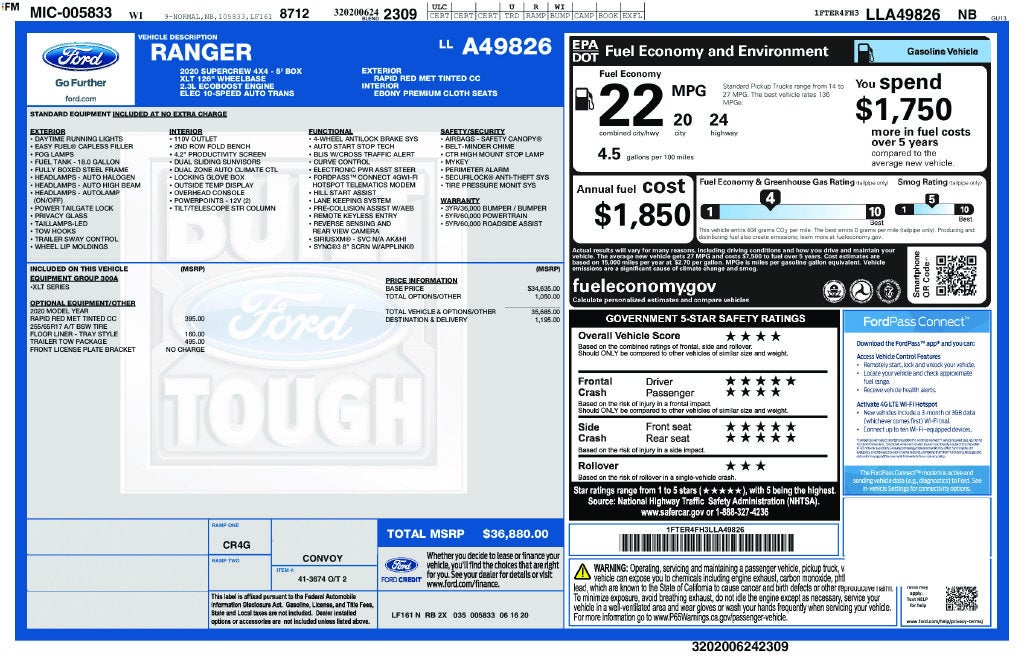 2020 Ford Ranger XLT FORD BLUE CERTIFIED