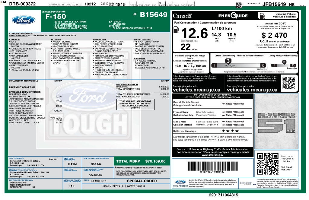 2018 Ford F-150 Platinum FORD BLUE CERTIFIED