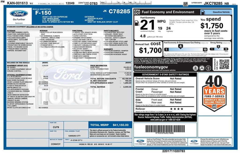 2018 Ford F-150 XL BLUE CERTIFIED