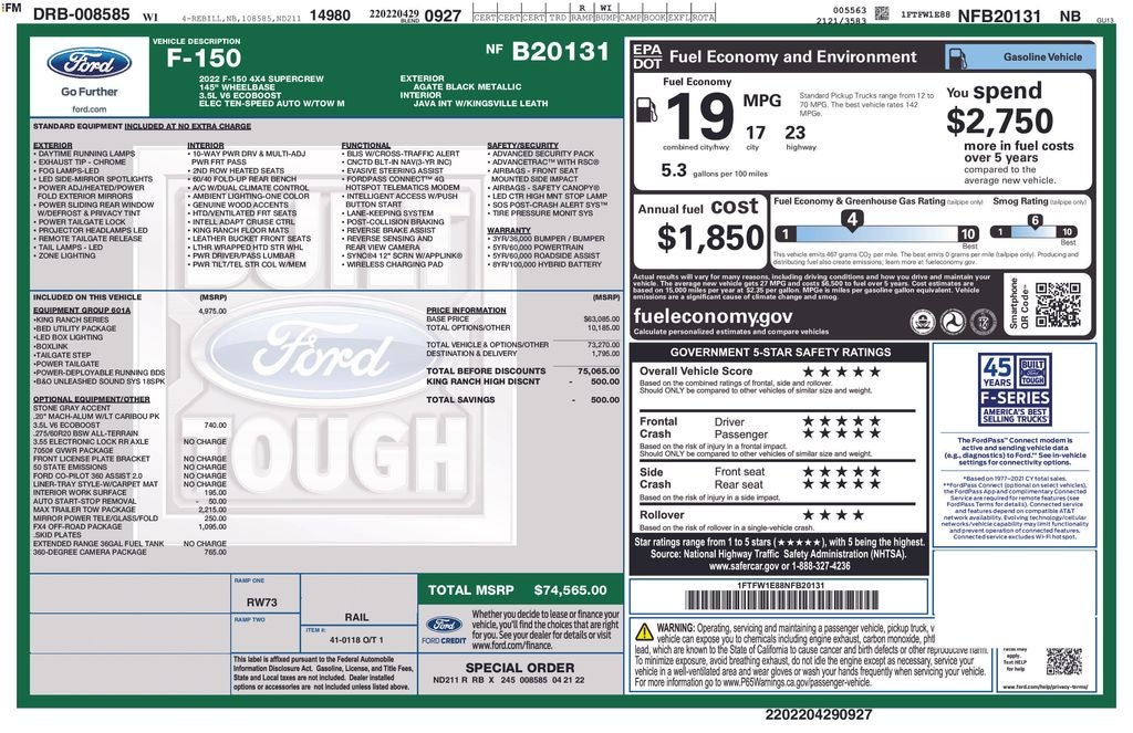 2022 Ford F-150 King Ranch Blue Certified 4WD Near Milwaukee WI