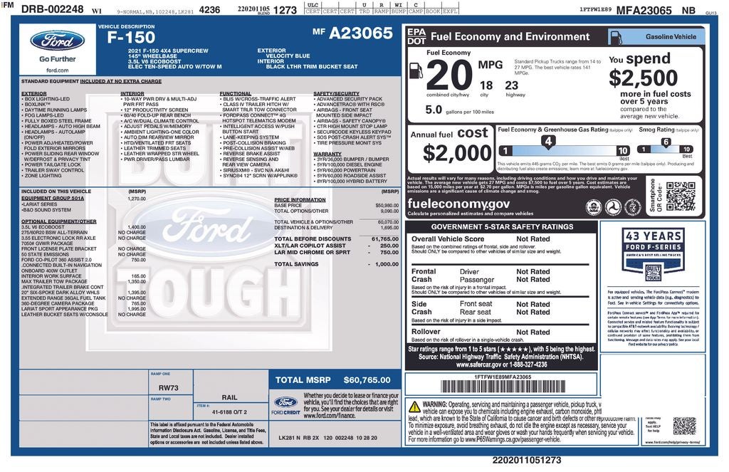2021 Ford F-150 Lariat FORD BLUE CERTIFIED