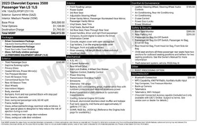 2023 Chevrolet Express 3500 LS PASSENGER VAN FORD BLUE CERTIFIED