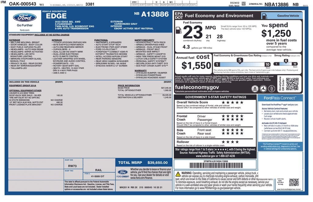2022 Ford Edge SEL FORD GOLD CERTIFED