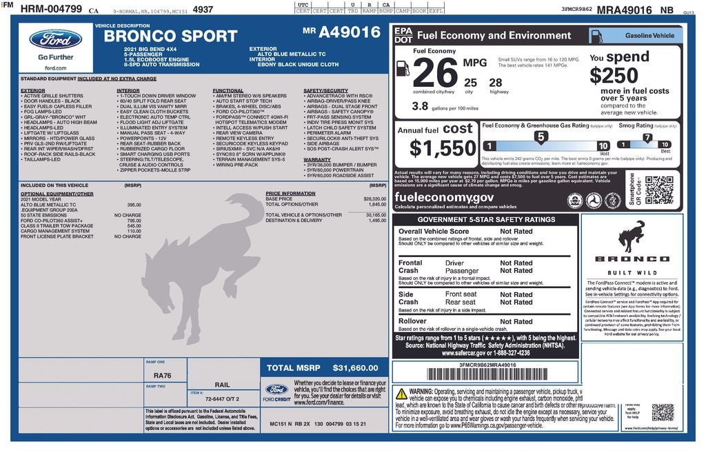 2021 Ford Bronco Sport Big Bend FORD BLUE CERTIFIED