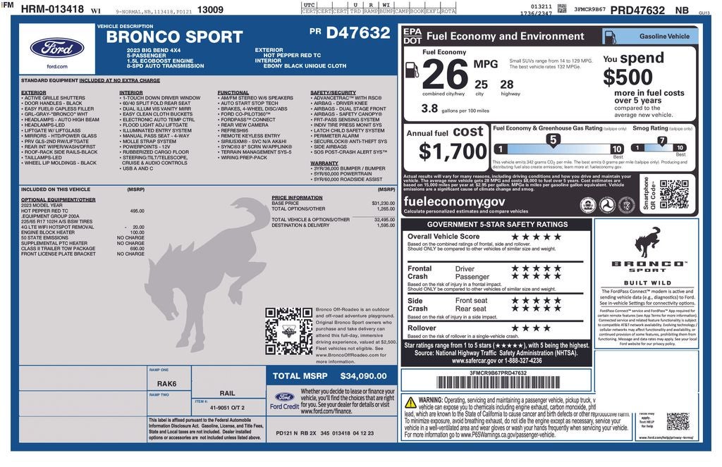 2023 Ford Bronco Sport Big Bend Certified 4WD Near Milwaukee WI