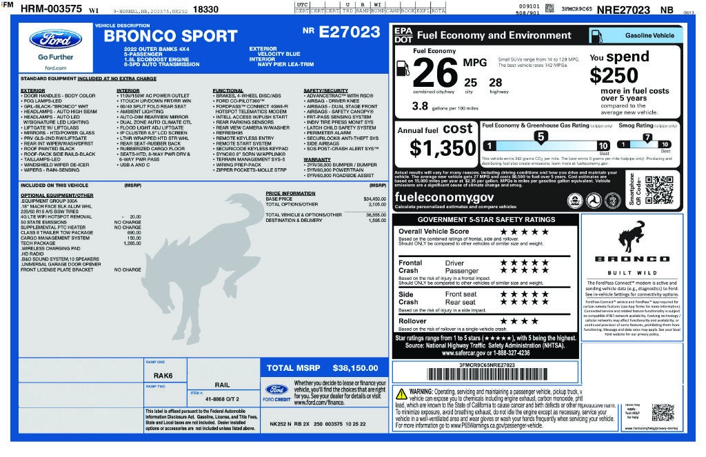 2022 Ford Bronco Sport Outer Banks FORD BLUE CERTIFIED
