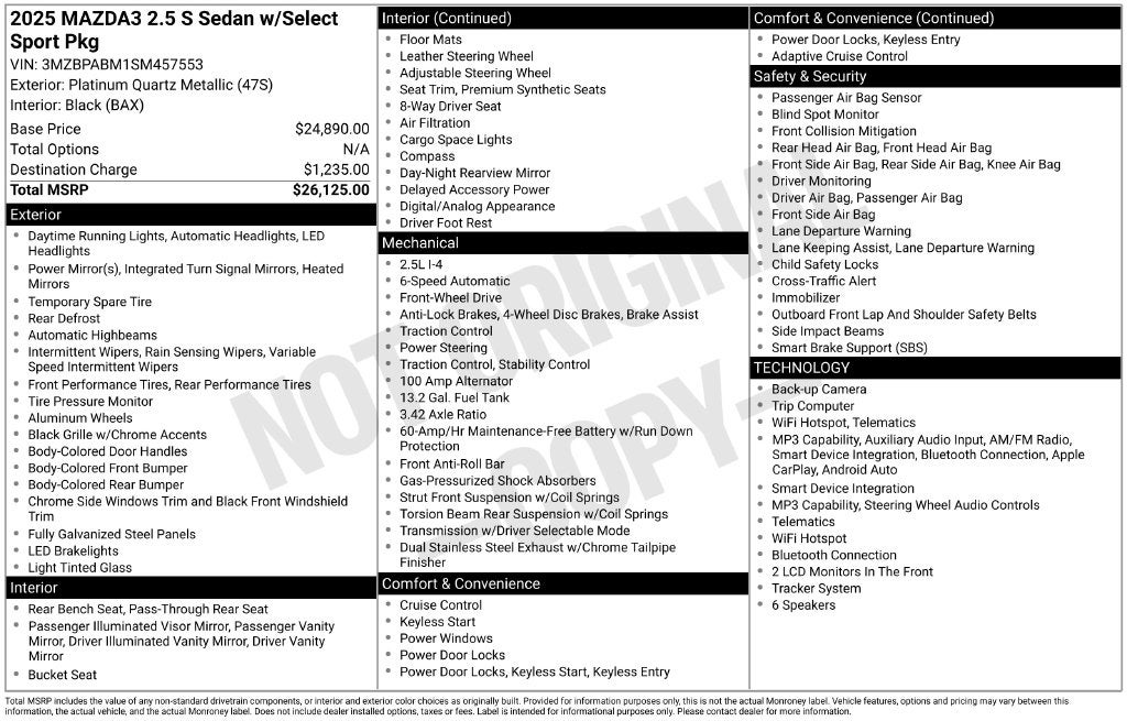 2025 Mazda Mazda3 2.5 S Select Sport FORD BLUE CERTIFIED