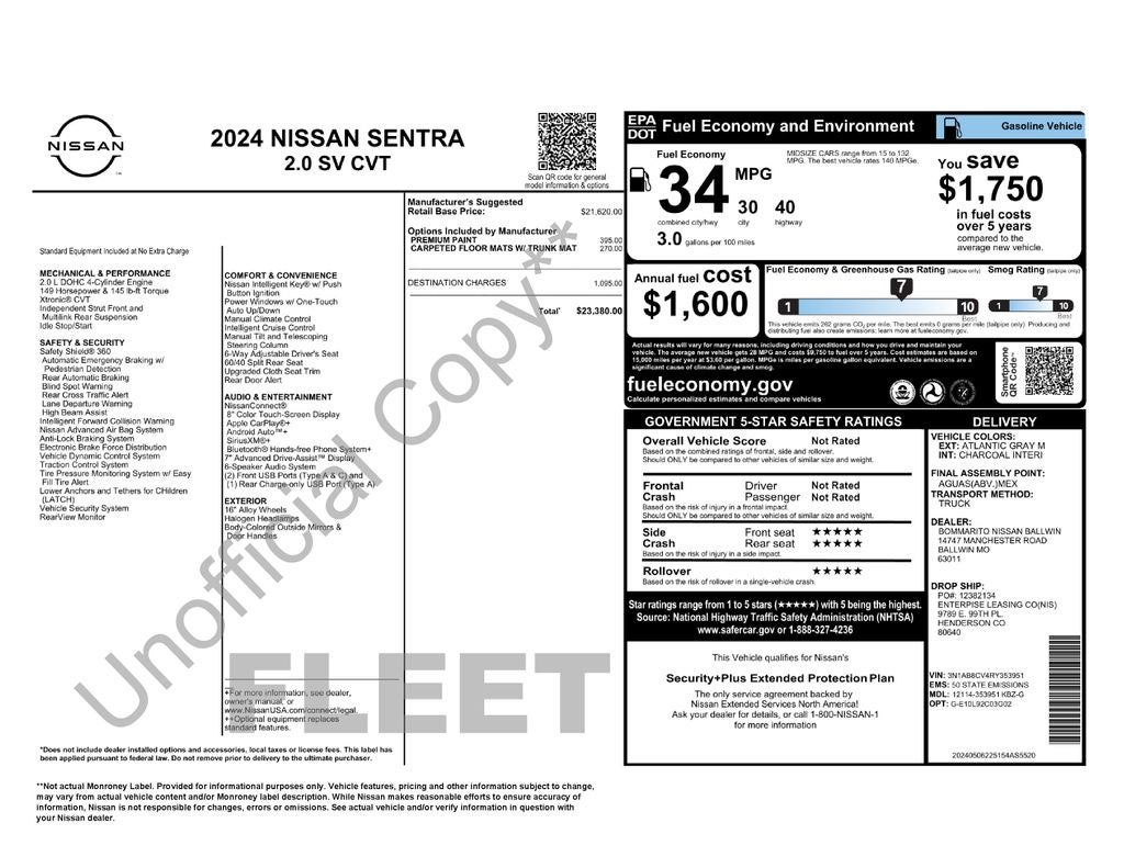 2024 Nissan Sentra SV FORD BLUE CERTIFIED
