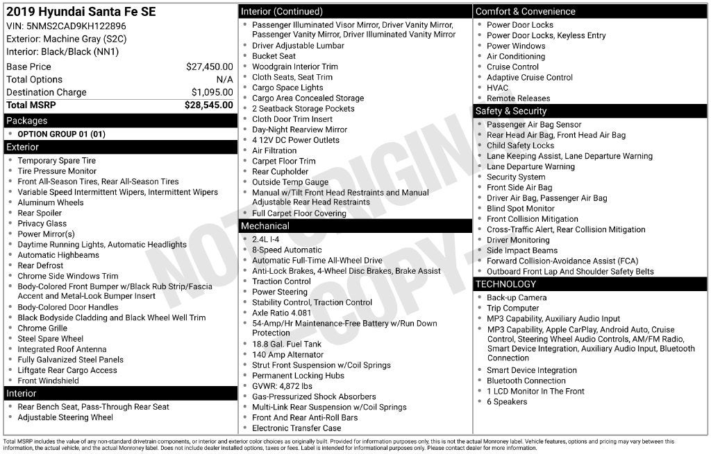 2019 Hyundai Santa Fe SE FORD BLUE CERTIFIED