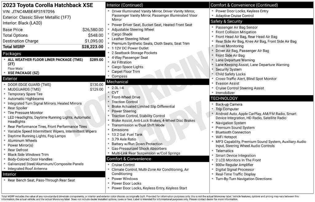 2023 Toyota Corolla Hatchback XSE FORD BLUE CERTIFIED