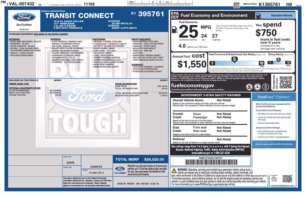 2019 Ford Transit Connect XL FORD BLUE CERTIFIED
