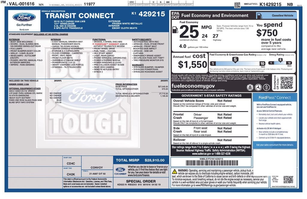 2019 Ford Transit Connect XLT Blue Certified Near Milwaukee WI
