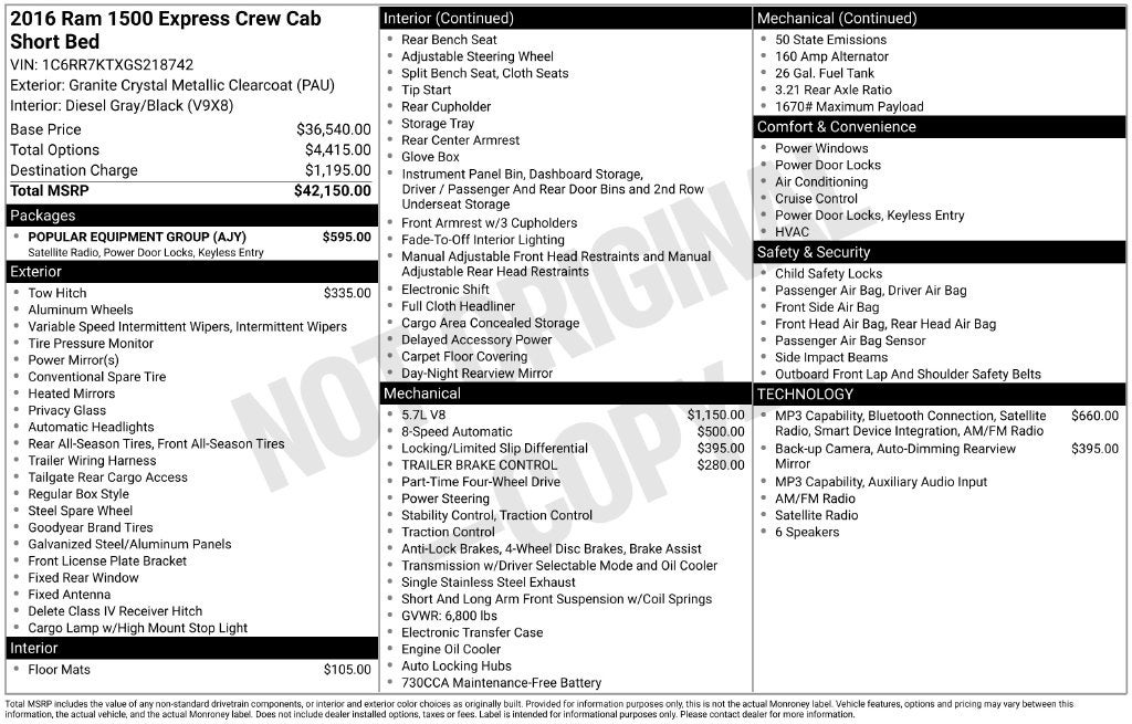 2016 RAM 1500 Express 4WD Near Madison WI