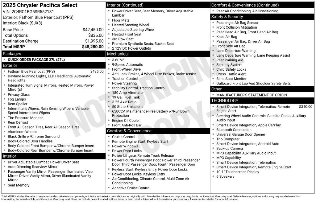 2025 Chrysler Pacifica Select Near Madison WI