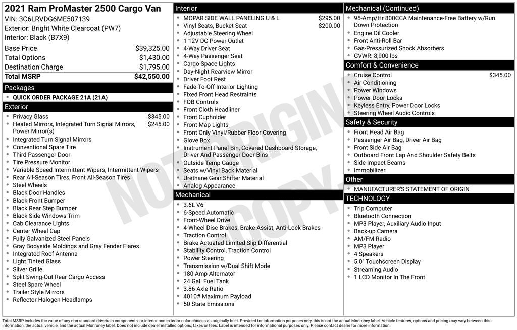 2021 RAM ProMaster 2500 High Roof Near Madison WI