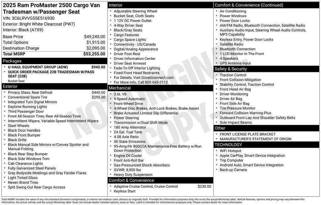 2025 RAM ProMaster 2500 Cargo Low Roof 3.6L Near Madison WI