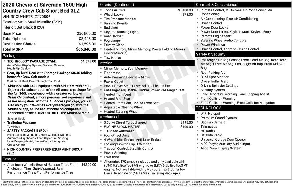 2020 Chevrolet Silverado 1500 High Country 3.0L Diesel 4WD Near Madison WI