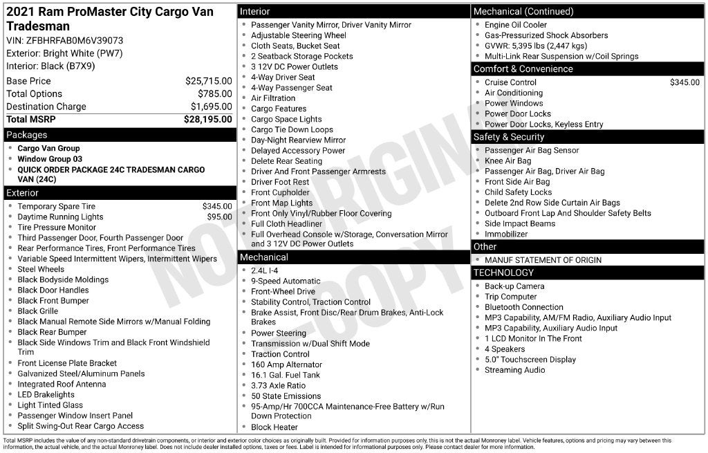 2021 RAM ProMaster City Tradesman